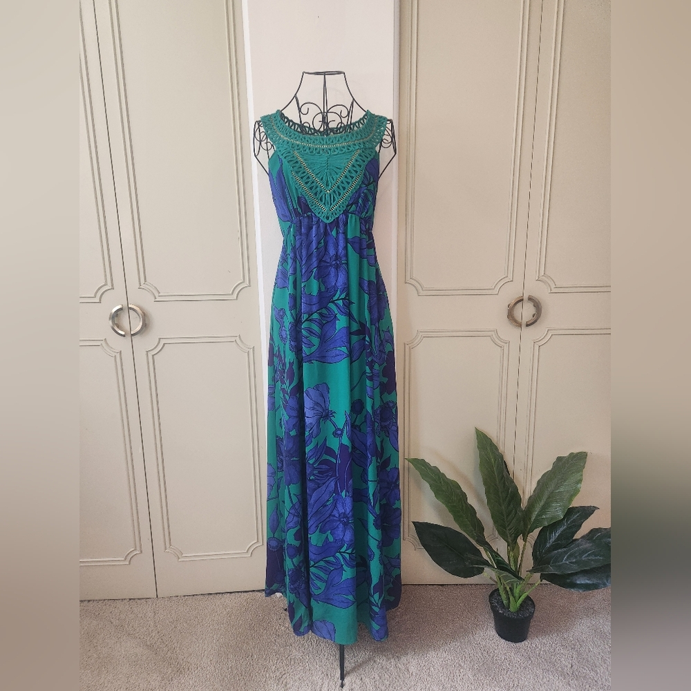 Edme & Esyllte For Anthropologie Green And Blue Maxi Dress Size 0